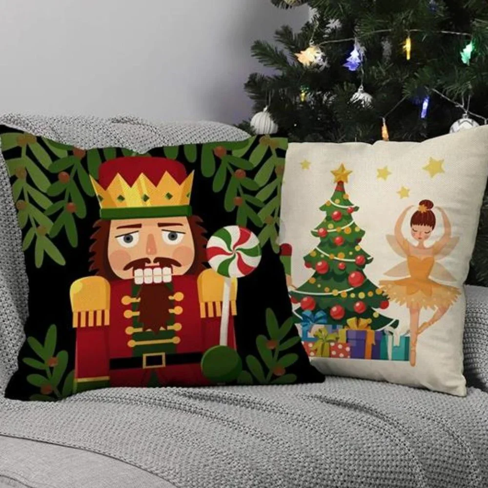 Christmas Pillow Covers Nutcracker Decoration Set Of 4 Accent Holiday Xmas Decor